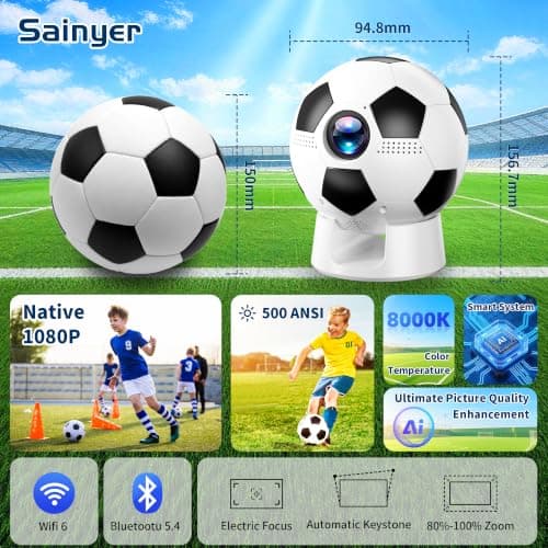 Smart Projector with Built-in Apps, Native 1080P Projector with Bluetooth & Dual Bond Wi-Fi 6, 180° Rotatable Integrated stand, Gift for Him/Boys/Fathers - Thumbnail 2