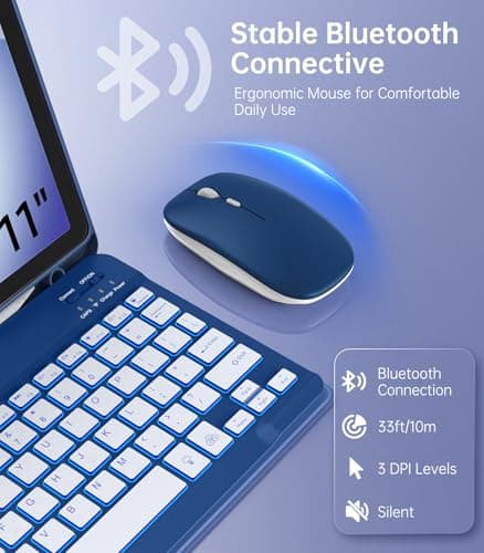 MoKo for Galaxy Tab A11 Plus/A9 Plus 11" Case with Keyboard & Mouse (2026/2024) - 7 Color Backlit Detachable Wireless Keyboard Cover with S Pen Holder for Galaxy Tablet A11+/A9+, Navy Blue - Thumbnail 6
