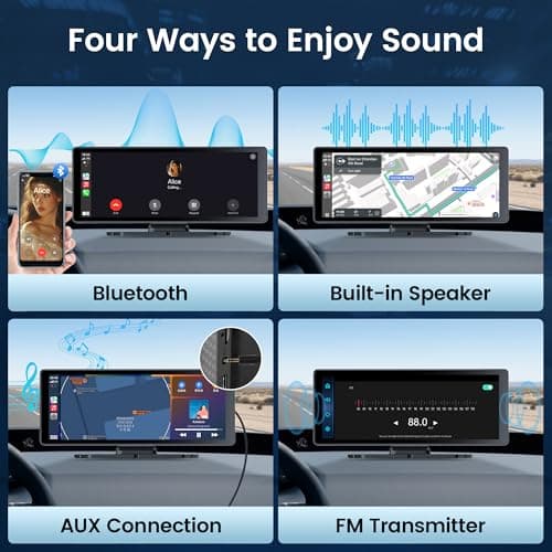 Lynadri 10.26" Carplay Screen for Car,4K Dash Cam,Portable Tablet for Apple Android Auto,Voice Touch Control GPS Navigation,Stereo Audio Radio,Rear Backup Camera,Bluetooth,Wireless Mirror for Truck - Thumbnail 4