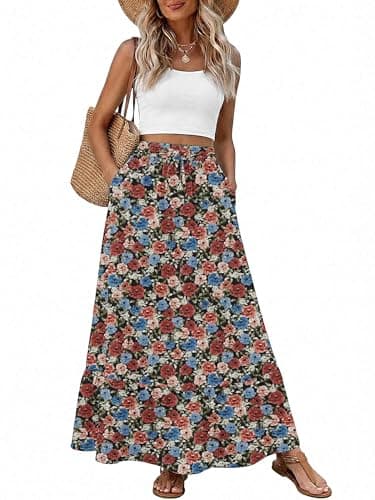 Heymoments Maxi Skirts for Women Floral Print Small High Waisted Flowy 2026 Fall Trendy A Line Summer Cute Pleated Dressy Casual Fairy Boho Teacher Holiday Beach Vacation Long Skorts with Pockets - Image 1