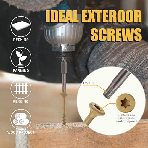 WELLOCKS Tan Epoxy Coated Deck Screws - #8×1-1/2" 204PCS 1.2LBS | 1000H Salt Spray Rust Resistant | T25 Torx Bit Included for Outdoor Pressure-Treated Lumber/Fence - Thumbnail 4