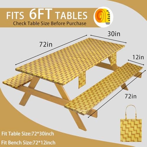 memKiya Fitted Picnic Table Cover with Chair Covers Elastic Water Resistant Camping Tablecloth for 6 Foot Rectangle Tables Garden Patio Outdoor Organization Road Trip Hiking Motorhome Essential Gift - Thumbnail 2