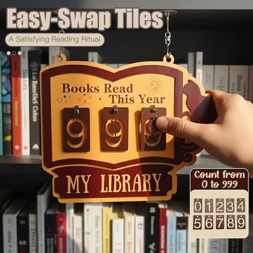 Books Read This Year Counter - Large Wooden book counter sign for Wall & Bookshelf Decor, Hanging Reading Count Plaque with "My Library" Text | Best Gifts for Book Lovers, Teachers & Librarians - Thumbnail 2