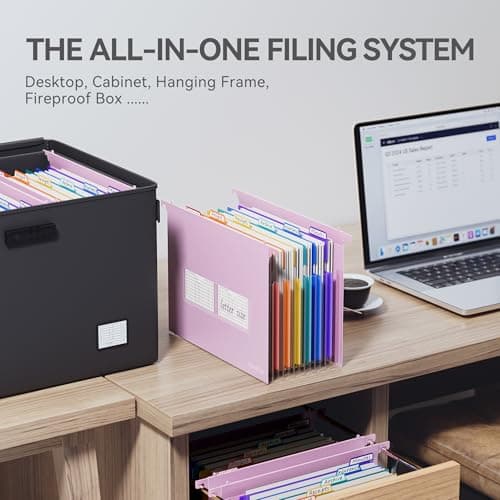 ThinkTex Plastic Expanding Hanging File Folders, 7 Innovative 1.2" Accordion Pockets, Large Capacity, Multi-Color Tabs, Letter Size for Filing Cabinet - Purple - Thumbnail 6