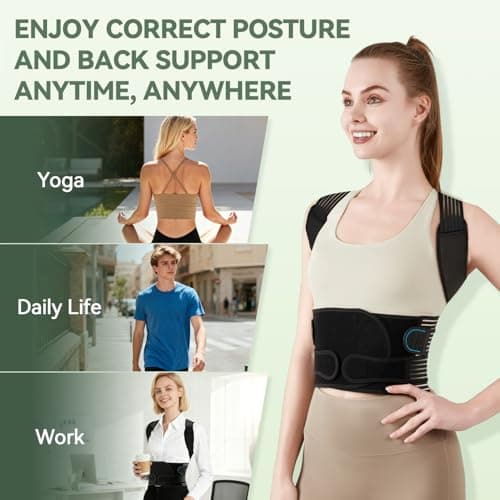Back Brace Posture Corrector for Women and Men, 4-Point Back Support System for Upper/Lower Back Pain Relief, Scoliosis & Hunchback Correction, Adjustable & Breathable Shoulder Straightener, Medium - Thumbnail 5