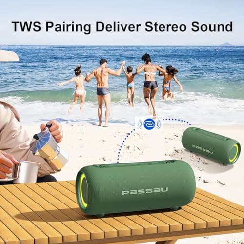 Passau Portable Bluetooth Speakers 40W Peak Loud Stereo Sound, Passive Radiators-Deep Bass, All Day Playtime, Adjustable Strap, BT5.3, IPX5 Wireless Speaker RGB Lights for Indoor Outdoor-Green - Thumbnail 5