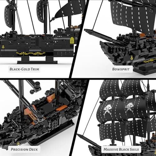Xbert Pirate Ship Building Set - Black Pearl Ship Model with Display Stand, Desktop Decor Collectible for Men, Adult, Ship Building Blocks Toys for Display - Thumbnail 3