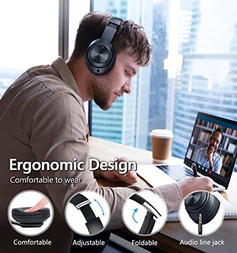 Bluetooth Headphones Over Ear, 60 Hours Playtime Foldable Headphones Wireless Bluetooth Hi-Fi Stereo Deep Bass with 6 EQ Modes, Adjustable Lightweight Headset with Microphone, FM, SD/TF for Adults - Thumbnail 3
