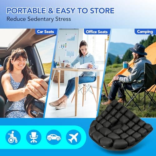 RUIERS Inflatable Seat Cushion, 34 Air Cell Travel Seat with Upgraded Air Nozzle for Hemorrhoid and Tailbone Pain Relief, Portable Airplane Seat Cushion for Car, Office Chairs & Home Living - Thumbnail 6
