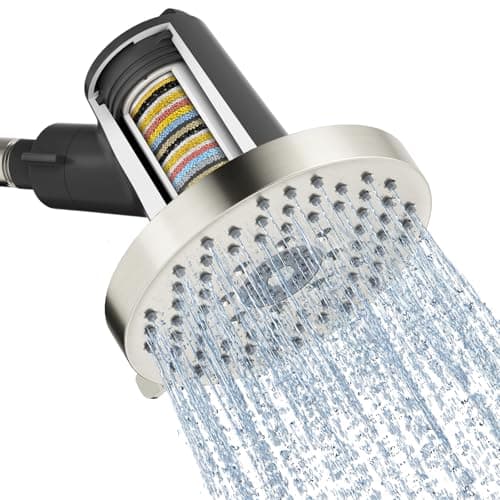 SR SUN RISE Filtered Shower Head - High Pressure Rain Shower Head with 20-Stage Filter,6 Spray Modes for Hard Water Softener, Remove Chlorine & Heavy Metals (Brushed Nickel, 5.6 Inch Round) - Image 1