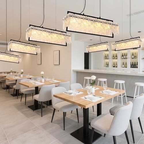 TYhogar Dining Room Light Fixture Modern Rectangle Black Crystal 4-Light Chandeliers for Dining Room 25" Linear Farmhouse Lighting Fixture for Kitchen Island Light Living Room - Thumbnail 3