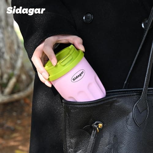 Sidagar Travel Coffee Mug 10 oz Ceramic Lined Tumbler, Double Wall Stainless Steel Coffee Cup with Lid, Vacuum Spill Proof Mini Water Bottle, Insulated Thermal Mug for Home Office,Pink - Thumbnail 4
