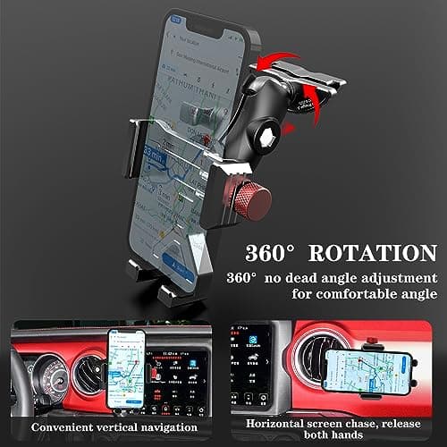 EASEORD Upgraded Phone Mount for 2018-2023 Jeep Wrangler JL & Gladiator JT & Sahara, Wrangler Air Vent 360° Rotation Cell Phone Holder Compatible iPhone Android Smartphone - Thumbnail 2
