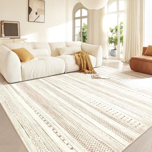 Boraya Area Rugs for Living Room: 5x8 Washable Boho Rug for Bedroom Large Neutral Bohemian Moroccan Farmhouse Geometric Dining Room Rugs Ultra Soft Floor Carpet Indoor for Home Office - Brown