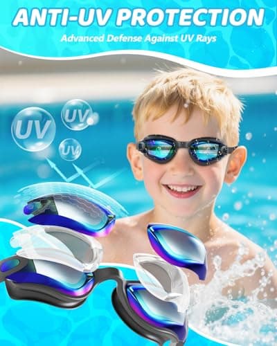 Aegend Swim Goggles for Kids 3-14 – Anti-Fog Comfort Fit for Swim Lessons, Pool, Beach – Includes Case, Ear Plugs & Nose Clip - Thumbnail 2