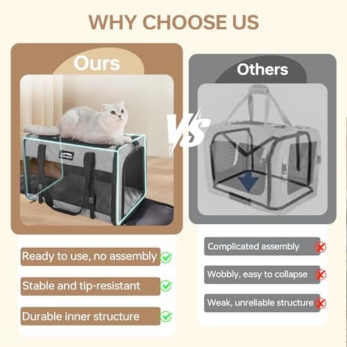 Furtent Soft Sided Two Cats Dog Carrier up to 25 lbs, Portable Mesh Pet Travel Bag for Medium Puppy Big Cats, Collapsible Puppy Crate Home Outdoor 20x13x13in, Grey - Thumbnail 4