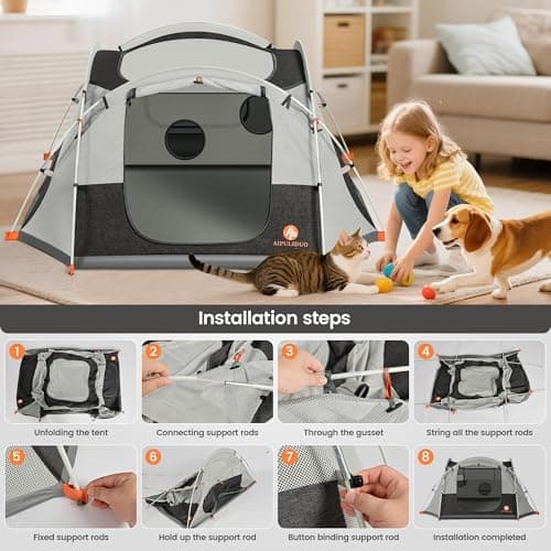 AIPULIDUO Portable Cat Tent, Removable Pet Playpen for Indoor and Outdoor Use of Puppy and Kitten Play Enclosure Houses - Thumbnail 3