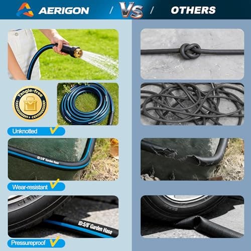 Garden Hose 50FT Non-expandable Heavy Duty, Kink-free Flexible Water Hose, Leak-proof Hybrid Pipe with Brass Fittings for Garden, Car Washing & Household Cleaning - Thumbnail 4