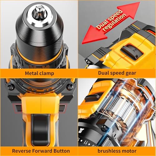 Aredale 20V Cordless Drill Set, Brushless Power Drill Driver with 2*2.0Ah Battery and Charger, 3/8" Keyless Chuck, 2 Variable Speed with LED, Professional Drill Bits Kit for Home DIY and Woodworking - Thumbnail 3