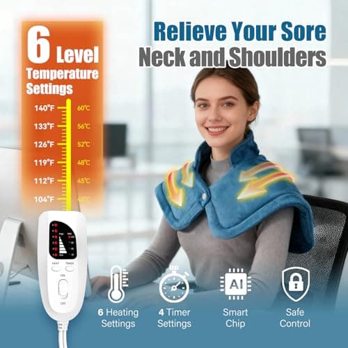 Wifen Weighted Heating Pad for Neck & Shoulders - 6 Heat Settings, 4 Timers, Auto Off - Electric Heating Pad for Back Pain Relief - Gift for Women/Men, Mom/Dad, Birthday, Christmas - Thumbnail 3