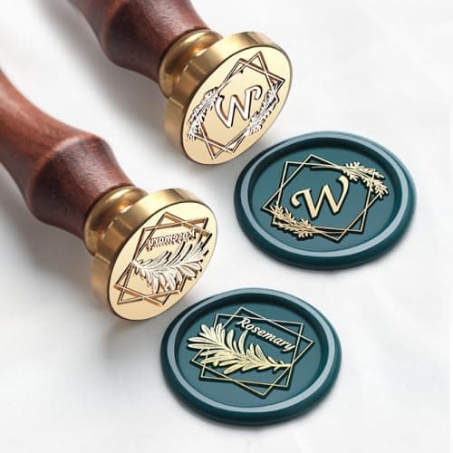 VSECUON Letter W Wax Seal Stamp Rosemary Initial Wax Seal Kit, 2pcs Value Pack with Vintage Rosewood Handle Decorative Gift for Wedding Art Invitations Christmas