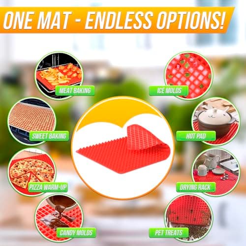 Non Stick Baking Cooking Mat - 16x11.5" Silicone Baking Mat, Fat Filtering Red Pyramid Design, for Roasting, BBQ & Pastry Making - Oven and Microwave Bacon Cooker Food Grade, Flexible & Easy-to-Clean - Thumbnail 6