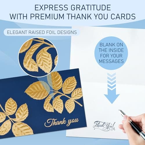 24 Pack Thank You Cards with Envelopes, Elegant Professional Raised Gold & Silver Foil, 4 Designs, Pefect for for Weddings, Teacher Appreciation, Graduation, Small Business Gifts, Holiday & Christmas Thank You Notes - Thumbnail 4