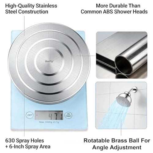 All Metal 6 Inch Filtered Shower Head - Chrome Fixed Showerhead | Hard Water Filter to Remove Chlorine, Soften Water | Promotes Healthier Hair, Skin & Nails | Premium Solid Metal Shower Filter Head - Thumbnail 4