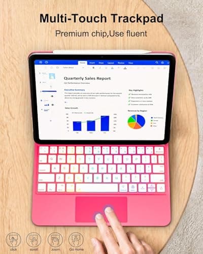 TabletKeyer Magic for iPad A16 11-inch 11th Generation(2025)/10th Gen 10.9-inch(2022) Case with Keyboard,Wireless Keypad Floating Magnetic Folio Cover,Rainbow Backlit & Multi-Touch Trackpad Pink - Thumbnail 4