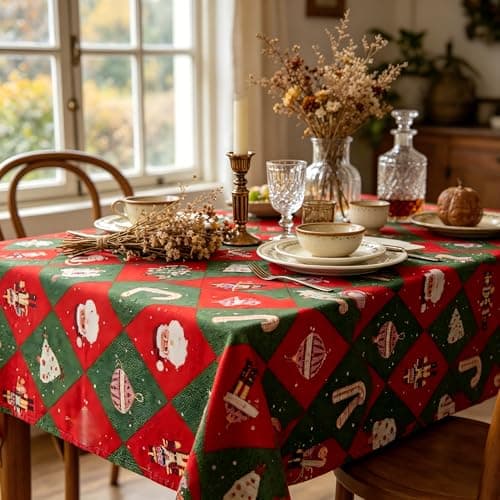 UWWGKK Wipeable Gingham Tablecloth, Red and Green Tablecloths Rectangular Durable, Table Cloth for Birthday Decorations, Home Dining Party - Thumbnail 3