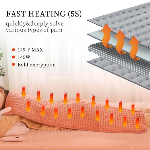 Extra Large Heating pad,XXXL Heating Pad for Back Pain Relief, 20x40 Electric Heating Pad Moist Heat Fast Heating 10 Heat Settings Auto Shut Off Soft Washable Heat Pad for Neck Shoulder Muscle Cramps - Thumbnail 3