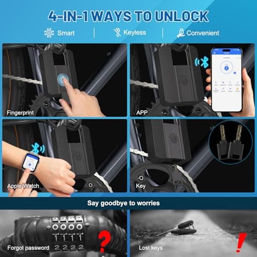 APECYC Smart Fingerprint Bike U Lock Bluetooth Heavy Duty Anti-Theft with 120 cm Steel Cable, USB Rechargeable Bicycle Lock Security Biometric App Control for Bike, Scooter, Motorcycle, E-Bike - Thumbnail 2