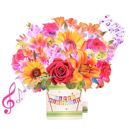 Yinqing Birthday Cards, 3D Popup Birthday Card for Women, Music and Light 10Inch Forever Sunflower Bouquet for Women Mom Wife Daughter Sister(Blank Notecard & Envelope)