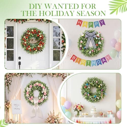 20" Boxwood Wreaths for Front Door, Green Wreath for Ourside All Season - Thumbnail 5