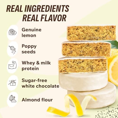 Fitness SHOCK Lemon Poppy Seed Protein White Brownie - No Added Sugar, 7.5g Protein, Low Carb Guilt-Free Dessert - 0g Added Sugar, 10g Net Carbs, 5g Fiber, Non-GMO - 10 x 50g - Thumbnail 4