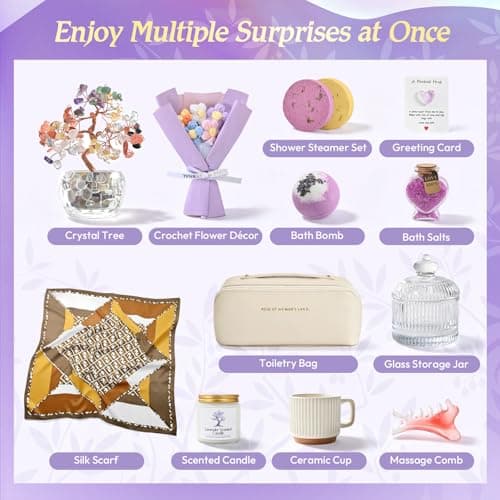 Dotio Gifts for Women, 12PCS Gift Basket, Tree of Life Crystal Decor, Self Care Gift Set with Silk Scarf, Glass Jar & Candle, Birthday Gift, Graduation & Best Friend Gifts, Care Package - Thumbnail 2