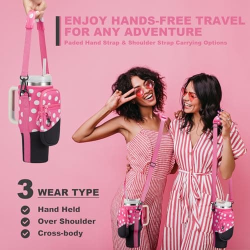 BULKITEM 30oz Water Bottle Carrier Bag with Phone Pocket for Pink Polka Dots Stanley 30 oz Tumbler with Handle, Insulated Neoprene Cup Holder Pouch Strap for Valentines Stanley Cup Accessories - Thumbnail 5