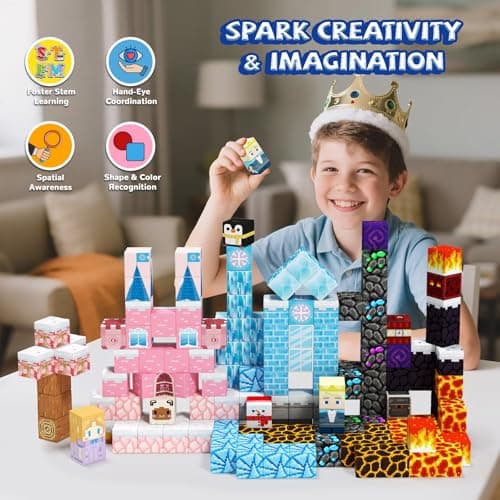 Titoclar 150 PCS Princess Castle Magnetic Blocks, Easter Gifts for Kids 3 4 5 6 7 Year Old - Ice & Fire Magnetic Tiles for Toddlers, Idea Birthday Gift Travel Toys for Ages 3-5 4-8 Boys and Girls. - Thumbnail 6