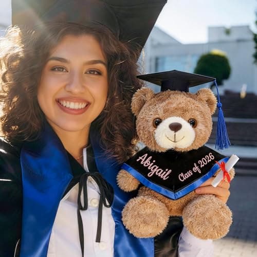 OELTTG 10'' Personalized Graduation Teddy Bear Gifts 2026 - Custom Name & Text, Graduation Gift for Her/Him, Kindergarten, High School & College Graduation Plush Bear with Cap & Diploma - Thumbnail 2