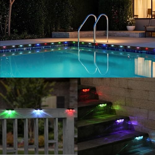 Herzila 12 Pack Solar Deck Lights, RGB Color Changing Christmas Solar Fence Lights, Waterproof Step Lights for Outside, Step, Fence, Deck, Stair, Pool and Yard - Thumbnail 6