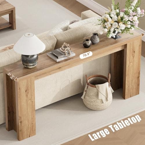 70.9 Inch Extra Long Console Table, Farmhouse Entryway Table with Thickened Base, Wood Sofa Table Behind Couch Table, Narrow Entryway Accent Table for Living Room, Hallway, Entrance, Foyer, Brown - Thumbnail 3