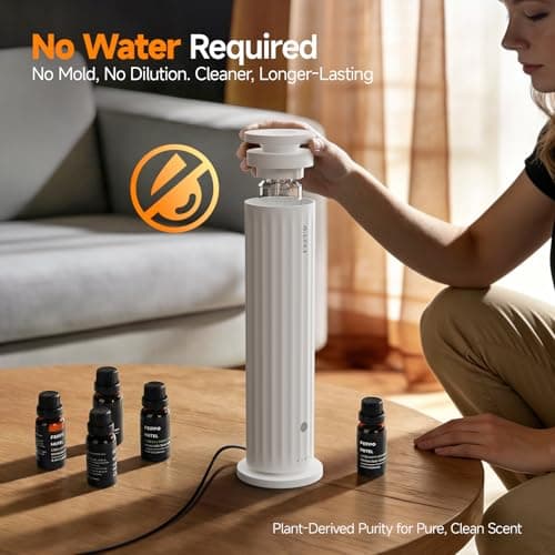 FEPPO Waterless Diffuser – Diffuser for Home, Hotel, Office | Essential Oil Diffuser Starter Kit with 5×20mL Hotel Scent Oils, 6 Scent Levels, 4 Timer Modes, Quiet Diffuser, 1000+ Sq Ft - Thumbnail 2