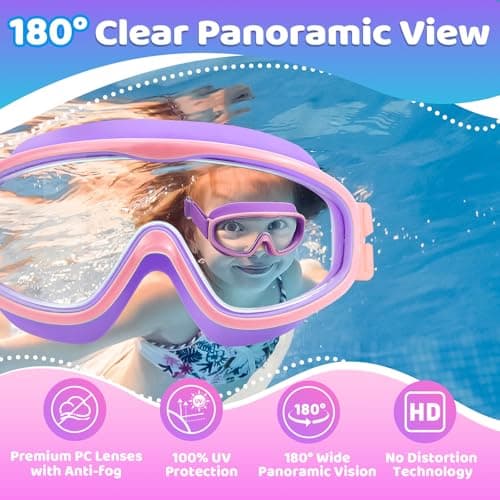 Vvinca Kids Goggles with Comfort Fabric Strap, Kids Swim Goggles Wide View Anti-Fog/UV No Leaking Swimming Goggles for 3-14 - Thumbnail 5