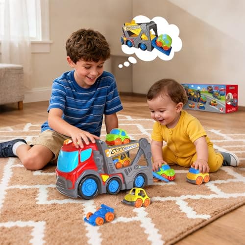 P&C 12.2" Toddler Car Transport Truck Toys for Ages 2-4, Car Carrier Transporter Double-Deck Hauler Truck‌ Toy Set with Sounds Lights for Kids 18M+ 2 3 4 5, Birthday Christmas Gifts for Boys Girls - Thumbnail 4