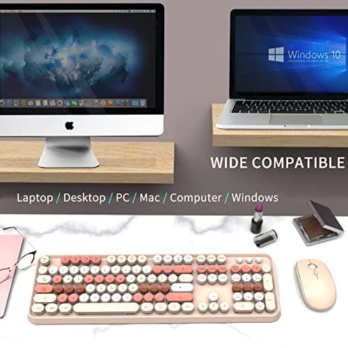 Wireless Keyboard and Mouse Combo Cute Colorful Keyboard and Mouse, Retro Typewriter Keyboard with 2.4GHz Plug & Play, for Windows 11/10/7, Laptop, PC (Milk Tea) - Thumbnail 6