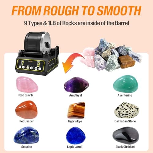 KoolStone C1 Rock Tumbler Kit - Large 2.5LB Rotary Rock Tumbler for Adults & Hobbyists, Quiet Rubber Barrel, Adjustable Timer & Speed, Complete Gem Polishing Kit with Memory Function - Thumbnail 2