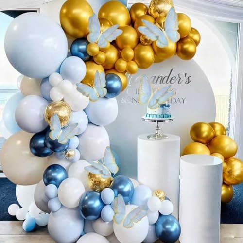Giant 3D Metallic Gold Butterfly Wall Decor, 10"-20" Oversized Hollow-Out Paper Butterflies for Wedding Backdrop, Storefront Display & Luxury Nursery Art (Blue) - Thumbnail 2
