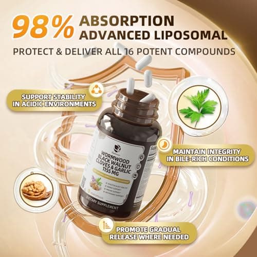 Lukaree 16-in-1 Wormwood Black Walnut Clove Cleanse for Humans – Natural Gut Detox & Digestive Health with Pumpkin Seeds Garlic Oregano Turmeric, Liposomal Tech 98% Absorption, Vegan Capsules 1150mg - Thumbnail 4