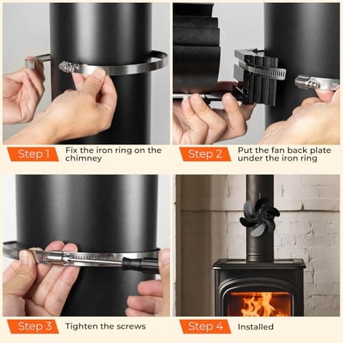 ZDAXOAH Wood Stove Fan, 6 Blades Heat Powered Fireplace Fan with Magnetic Thermometer, Upgrade Chimney-Bundled Type Fireplace Fan, Silent Fans for Log Burner Metal Wood Stove Pipe - Thumbnail 5