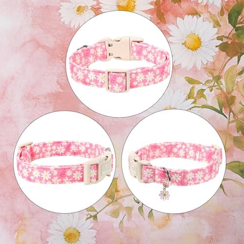 Babole Pet Daisy Dog Collar Pink Girl Dog Collars for Puppy Small Dogs - Lightweight Adjustable Spring/Summer Floral Female Dogs Everyday Collar with Safety Buckle XS - Thumbnail 5